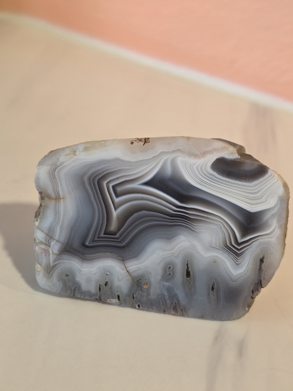 Vintage Gray and White Banded Agate Accent